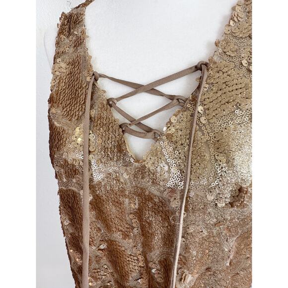 Gianni Bini Gold Sparkle Sequin Shift Dress size Large - Picture 2 of 9